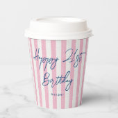 Leinenschau Gestreifte Feier Geburtstag 21. Rosa Pappbecher (Vorderseite)