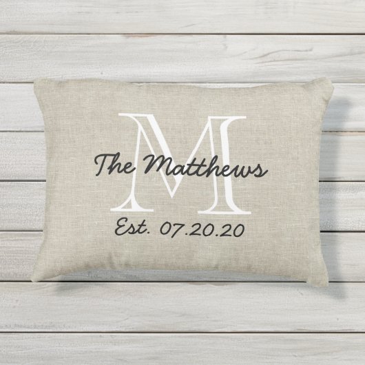 Leinenschmuck für die eigene Familie Monogram Pill Kissen Für Draußen (Rückseite)