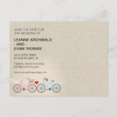 Leinenstil-FahrradWedding rettet das Datum Ankündigungspostkarte (Rückseite)