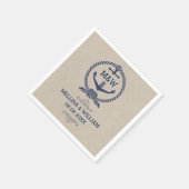 Leinentextur & Blue Boat Anchor Hochzeitsszenierun Serviette (Ecke)