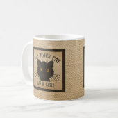 Leinwand-altes schwarze Katzen-Bar und Grill Kaffeetasse (Vorderseite Links)