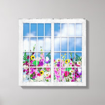Leinwand, Ansicht von Blume, rustikale Fensterfläc