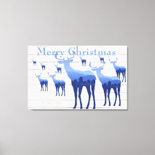 Leinwand Art-Blue Deer White Frohe Weihnachten