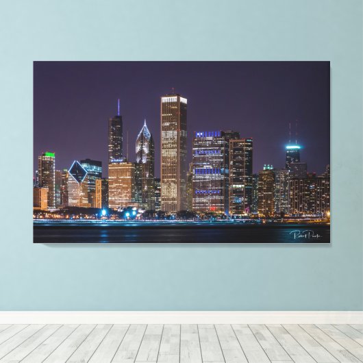Leinwand - Chicago Skyline Illinois mit Night Sky (Insitu (Holzboden))