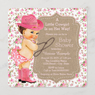 Leinwand-Cowgirl-Babyparty-Blumenkaliko Einladung