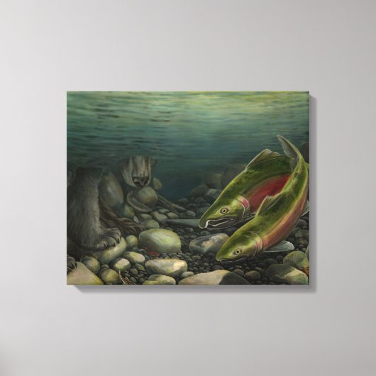 Leinwand der Fischkunst Coho Salmon w. Bear Canvas (Vorderseite)