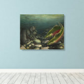 Leinwand der Fischkunst Coho Salmon w. Bear Canvas (Insitu (Holzboden))