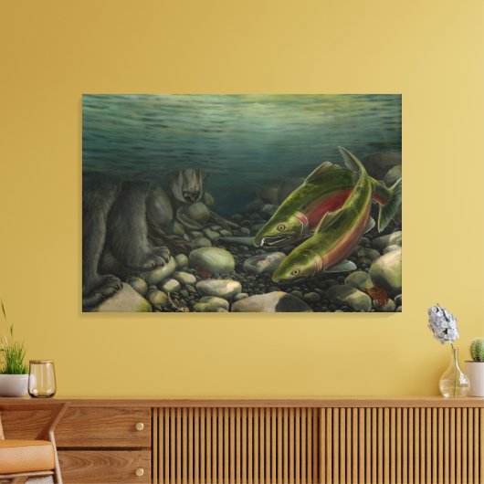 Leinwand der Fischkunst Coho Salmon w. Bear Canvas (Insitu (Wohnzimmer))