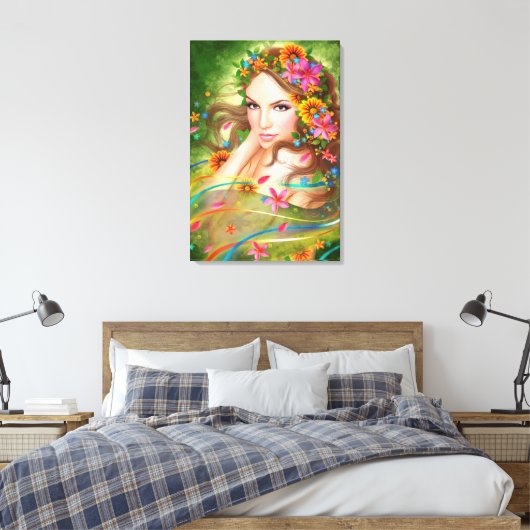 Leinwand Fantasy Schöne Märchenfrau mit Blume (Insitu (Schlafzimmer))