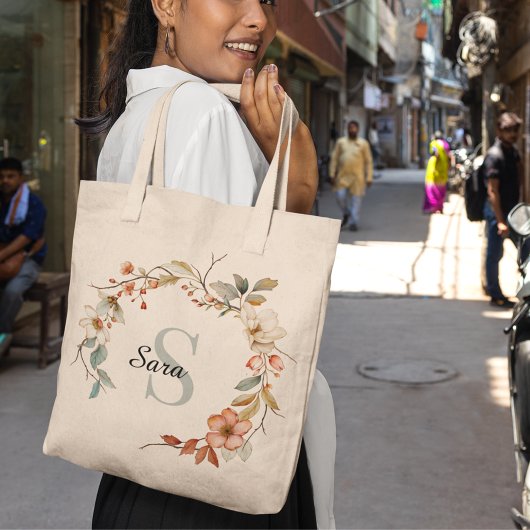 Leinwand für das Monogramm des Herbstgartens Tragetasche