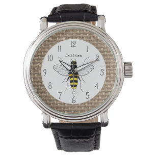 Leinwand-inspirierte Honig-Bienen-personalisierte Armbanduhr