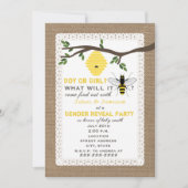 Leinwand inspiriertes Bienen-Themed Geschlecht Einladung (Vorderseite)
