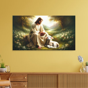 Leinwand Jesus und Lamm Kunst