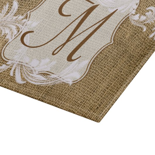 Leinwand-Land-Spitze-Monogramm-Glasschneiden-Brett Schneidebrett (Ecke)