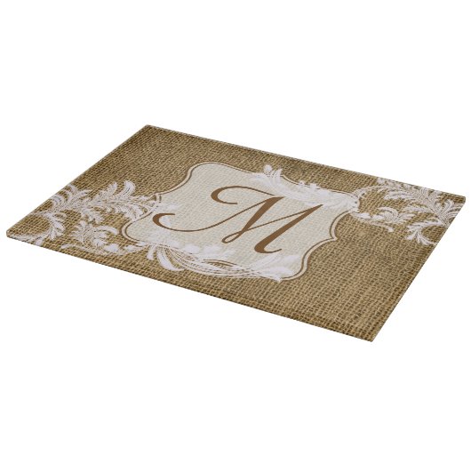 Leinwand-Land-Spitze-Monogramm-Glasschneiden-Brett Schneidebrett (Ecke)