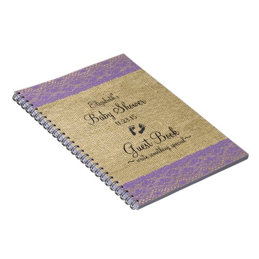 Leinwand-lila Spitze-Bild-Baby-Duschen-Gast-Buch Notizblock (Rechte Seite)