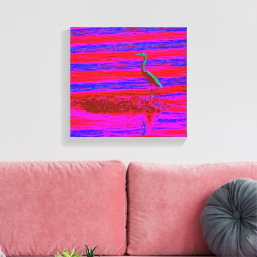 Leinwand mit rosa und blauem Heron (Insitu (Wohnzimmer))