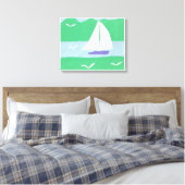 Leinwand mit Segelboot und grünen Bergen (Insitu (Schlafzimmer))