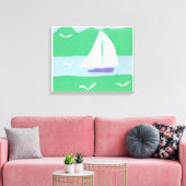 Leinwand mit Segelboot und grünen Bergen (Insitu (Wohnzimmer))
