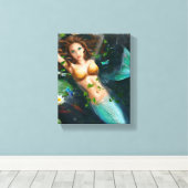 Leinwand Schöne Meerjungfrau im See mit Lilien (Insitu (Holzboden))