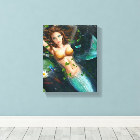 Leinwand Schöne Meerjungfrau im See mit Lilien (Insitu (Holzboden))