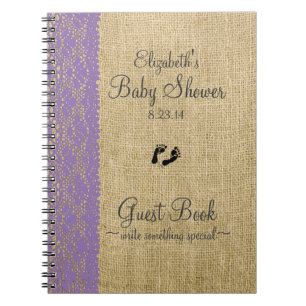 Leinwand-Spitze-Bild-Lavendel-Babyparty-Gast-Buch Notizblock