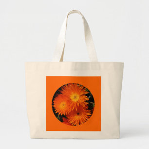 Leinwand-Tasche, orange Blumen, Kreis # 7 Jumbo Stoffbeutel