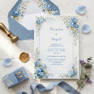 Leinwand Texturiert Blau Gold Rose Verzierte Umran Einladung