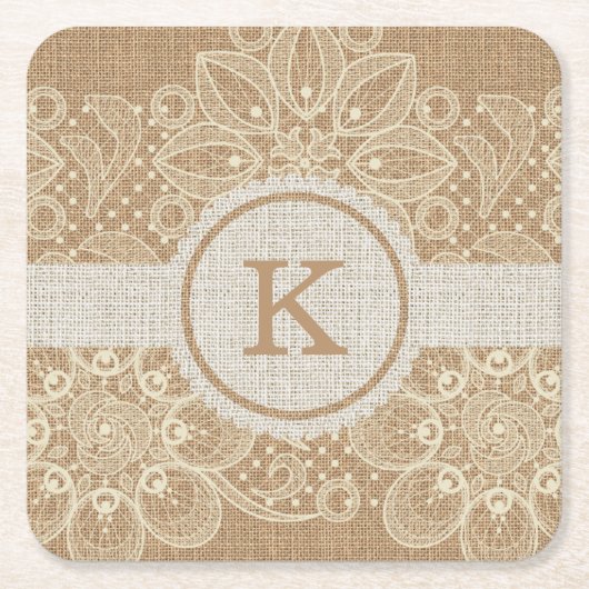Leinwand u. Spitze-Monogramm-Untersetzer Rechteckiger Pappuntersetzer (Vorderseite)