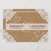 Leinwand u. weiße Spitze-Hochzeits-Einladung Einladung (Vorne/Hinten)