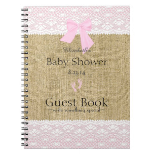 Leinwand-und Spitze-Bild-Rosa-Babyparty-Gast-Buch Notizblock