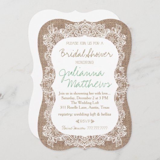 Leinwand-und Spitze-Brautparty Einladung (Vorne/Hinten)