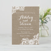 Leinwand- und Spitzehochzeitseinladung Einladung (Stehend Vorderseite)