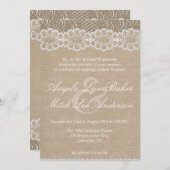 Leinwand und Vintage Spitze-Shabby Chic-Hochzeit Einladung (Vorne/Hinten)