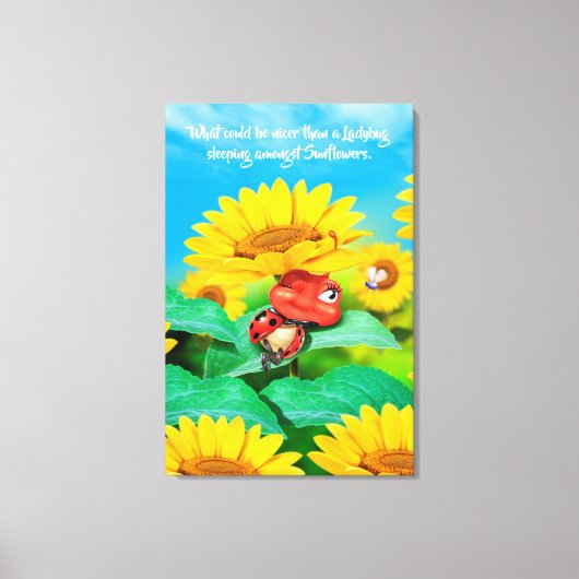 Leinwand Wanddruckleder Ladybug mit Sonnenblumen (Vorderseite)