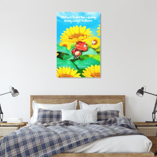 Leinwand Wanddruckleder Ladybug mit Sonnenblumen (Insitu (Schlafzimmer))