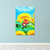 Leinwand Wanddruckleder Ladybug mit Sonnenblumen (Insitu (Holzboden))