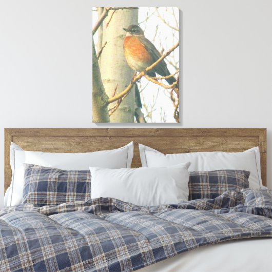 Leinwand - Winter Robin auf Zweig (Insitu (Schlafzimmer))