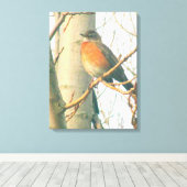 Leinwand - Winter Robin auf Zweig (Insitu (Holzboden))
