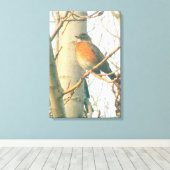 Leinwand - Winter Robin auf Zweig (Insitu (Holzboden))