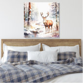 Leinwand Winter Wasserfarbe Hirsche (Insitu (Schlafzimmer))