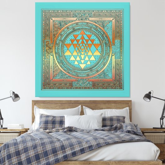 Leinwand Yoga Manala Chakra Gold-Symbol türkis (Insitu (Schlafzimmer))