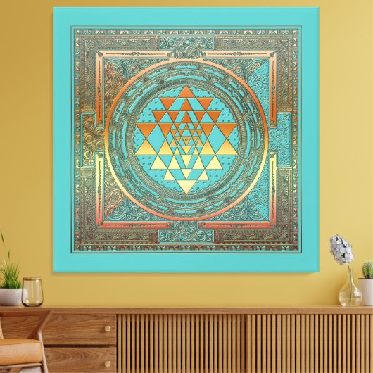 Leinwand Yoga Manala Chakra Gold-Symbol türkis (Insitu (Wohnzimmer))