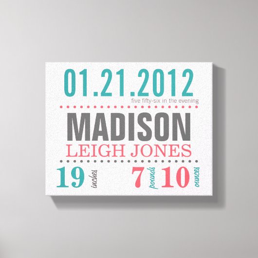 Leinwand zum Geburtsdatum des Kindes - Cotton Cand (Vorderseite)