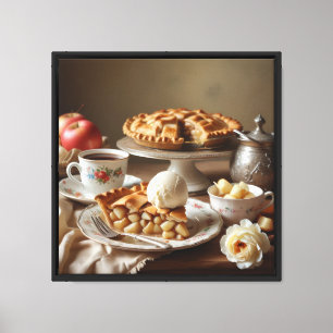 Leinwanddruck 40,6x40,6 cm. Apfelkuchen und Eis