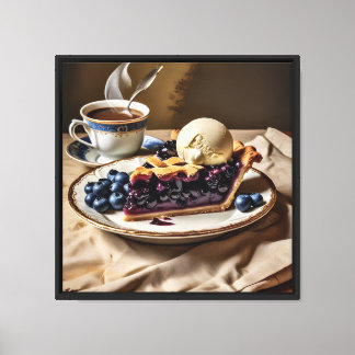 Leinwanddruck 40x40cm Blaubeerkuchen und Eiscreme