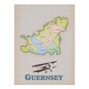 Leinwanddruck einer Vintage-Karte von Guernsey Poster