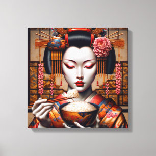 Leinwanddruck (Geisha und Reisschale)