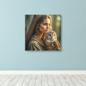 Leinwanddruck (Lady und Eule) (Insitu (Holzboden))