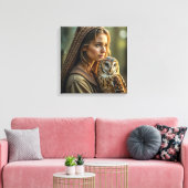 Leinwanddruck (Lady und Eule) (Insitu (Wohnzimmer))